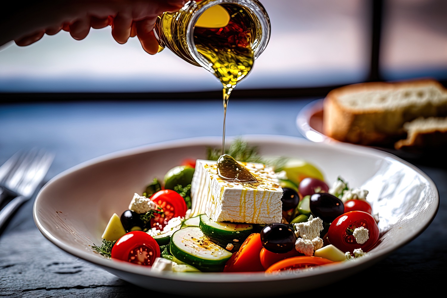 Salada e azeite dieta mediterrânea